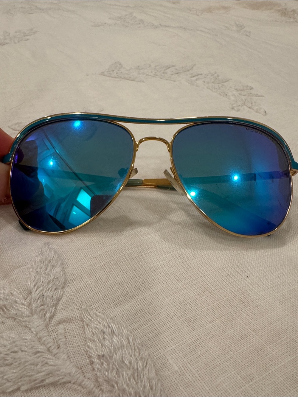 Michael Kors Gold Aviator Sunglasses with Teal Temples
